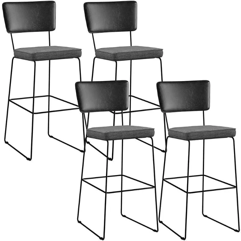 Kit 04 Banquetas Altas Preto Linho Cinza Escuro - Lyam Decor