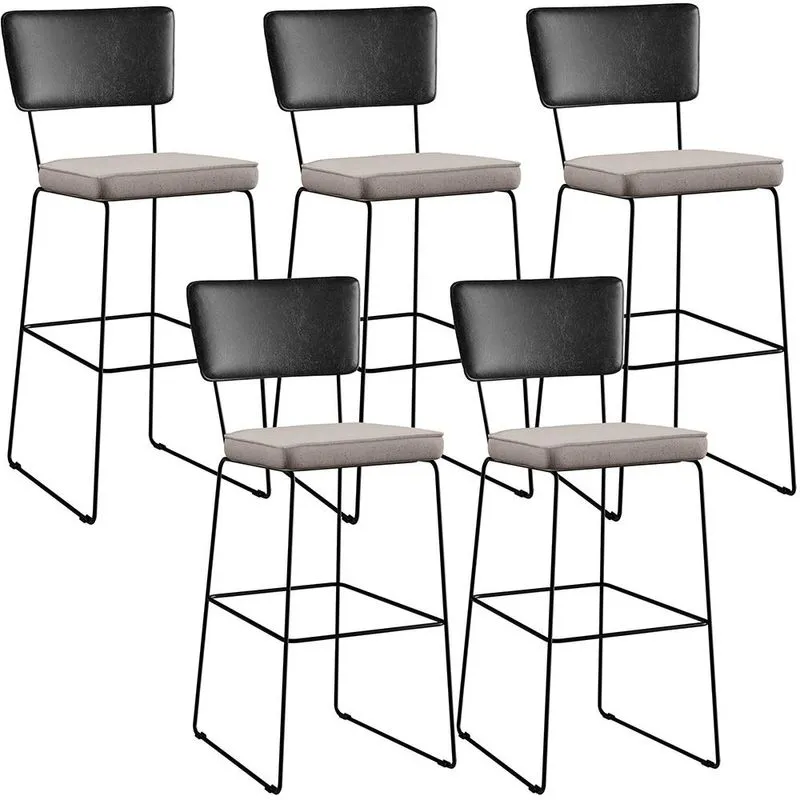 Kit 05 Banquetas Altas Cozinha Sala Jantar Fixa Allana L02 Couríssimo Preto Linho Bege - Lyam Decor