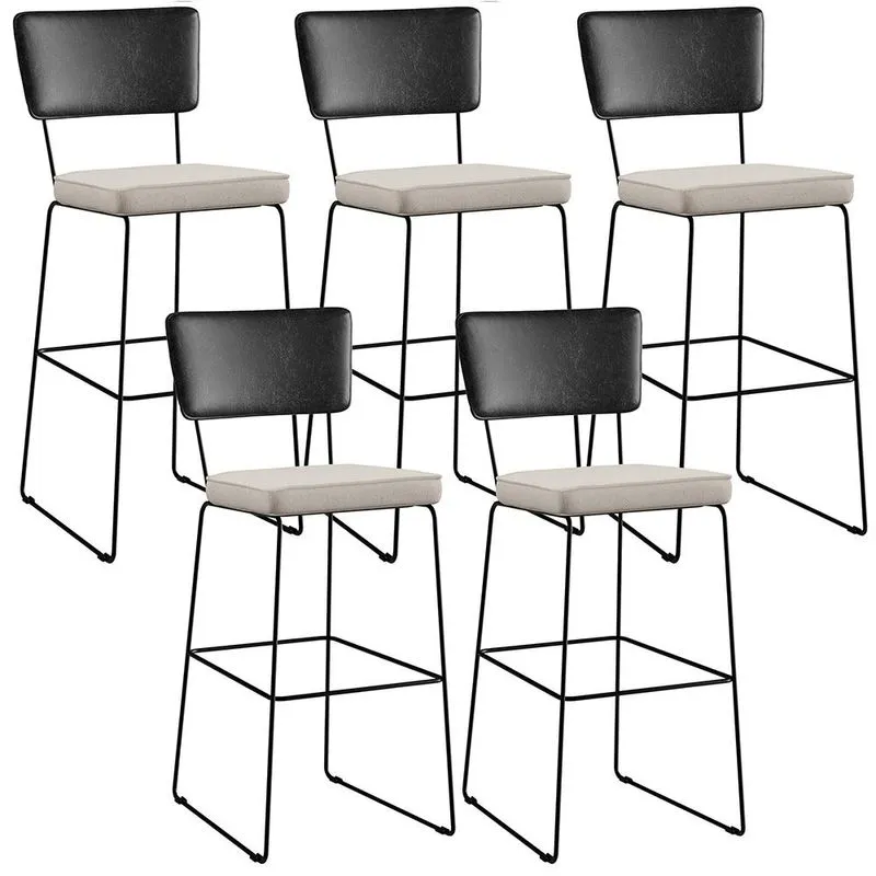 Kit 05 Banquetas Altas Cozinha Sala Jantar Fixa Allana L02 Couríssimo Preto Linho Cru - Lyam Decor