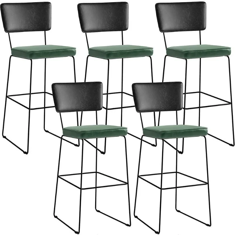 Kit 05 Banquetas Altas Allana L02 Preto Facto Verde Musgo - Lyam Decor