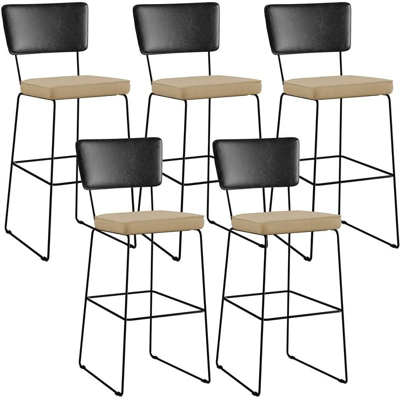 Kit 05 Banquetas Altas Sala Jantar Fixa Allana L02 Couríssimo Preto Linho Bege Escuro - Lyam Decor
