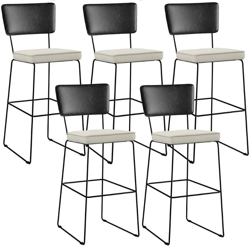 Kit 05 Banquetas Altas Allana L02 Preto Linho Champagne - Lyam Decor