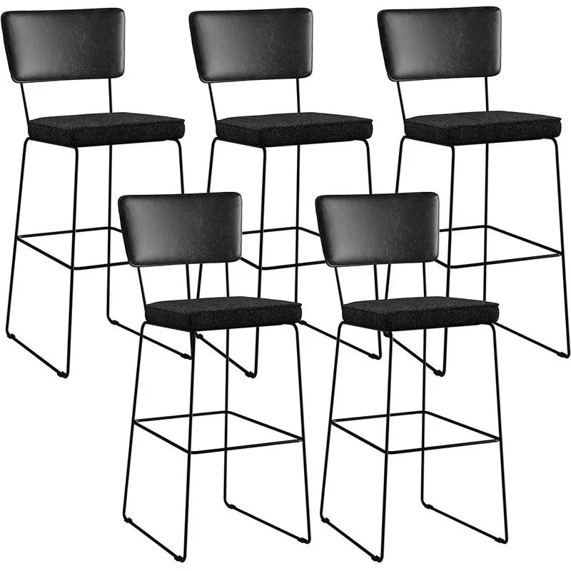 Kit 05 Banquetas Altas Sala Jantar Fixa Allana L02 Couríssimo Preto Linho Chumbo - Lyam Decor