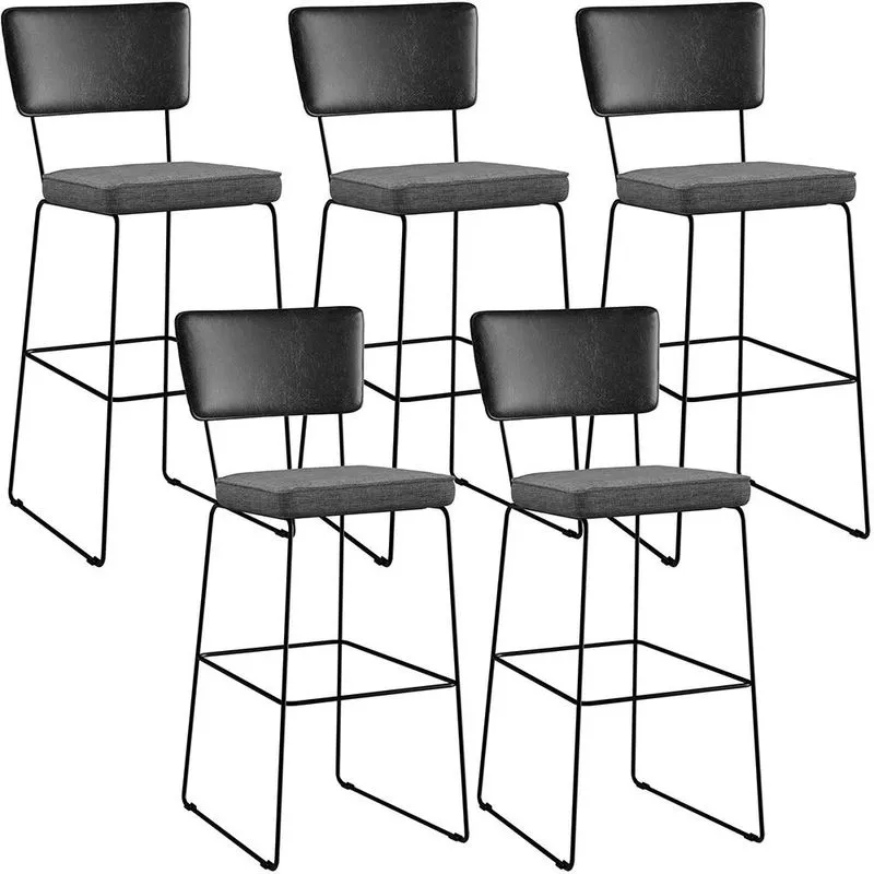 Kit 05 Banquetas Altas Sala Jantar Fixa Allana L02 Couríssimo Preto Linho Cinza Escuro - Lyam Decor