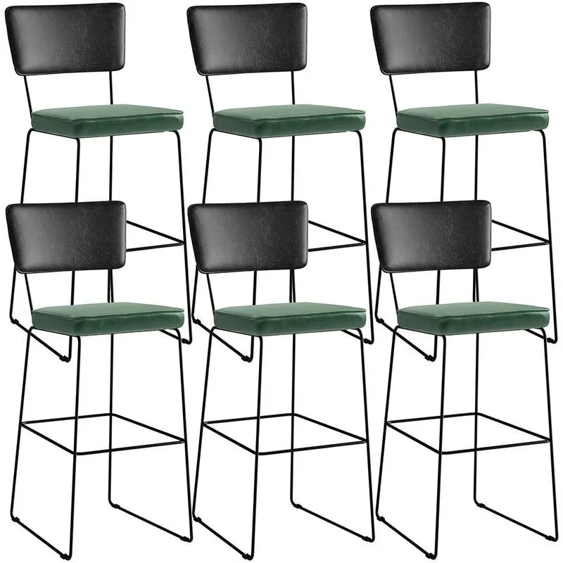 Kit 06 Banquetas Altas Sala Jantar Fixa Allana L02 Couríssimo Preto Facto Verde Musgo - Lyam Decor