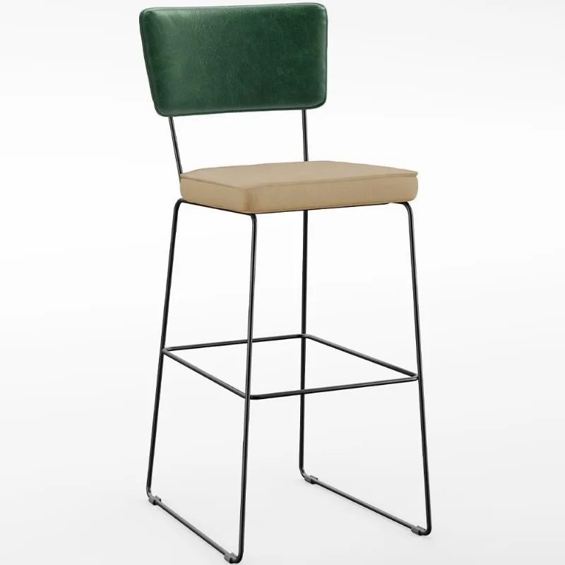 Banqueta Alta Allana L02 Verde Musgo Bege Escuro - Lyam Decor