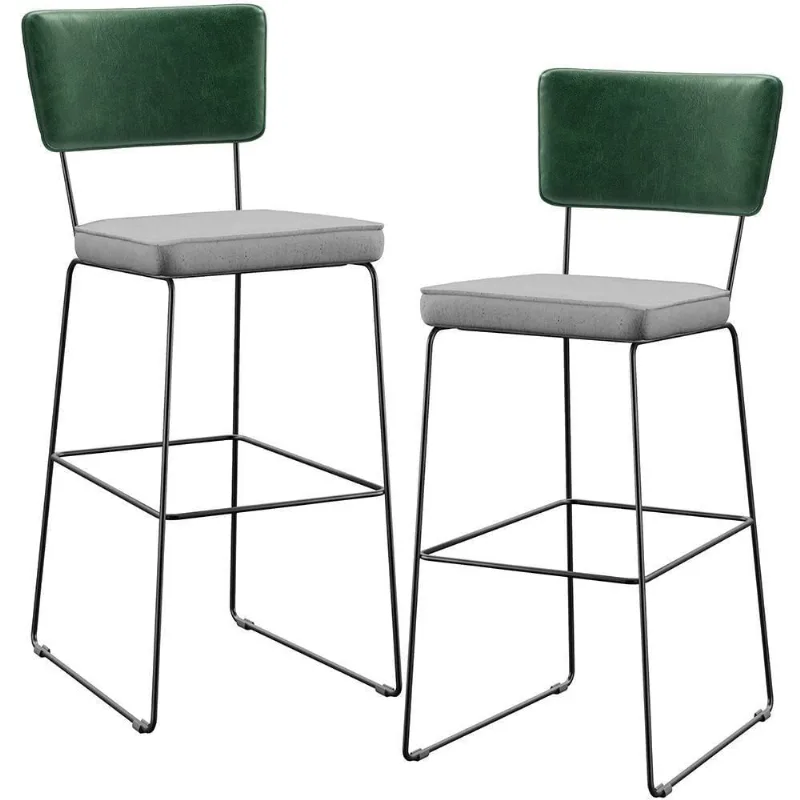 Kit 02 Banquetas Altas Facto Verde Musgo Linho Cinza - Lyam Decor