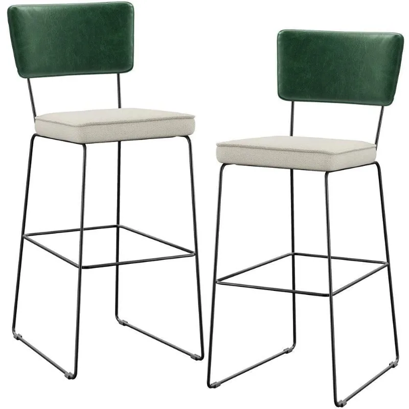 Kit 02 Banquetas Altas Facto Verde Musgo Linho Champagne - Lyam Decor