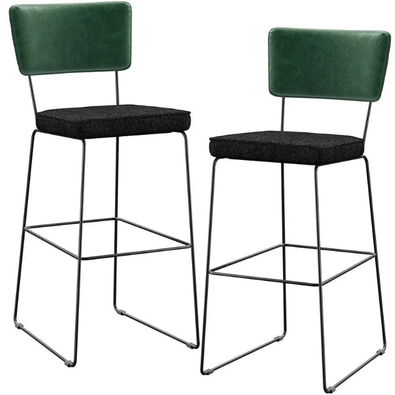Kit 02 Banquetas Altas Facto Verde Musgo Linho Chumbo - Lyam Decor