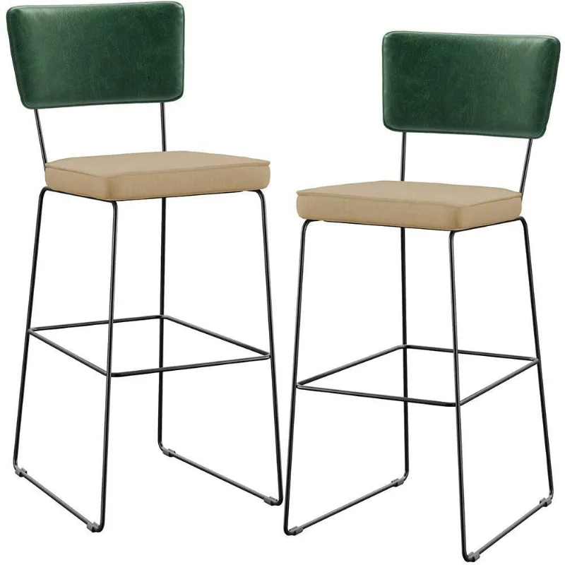 Kit 02 Banquetas Altas Facto Verde Musgo Linho Bege Escuro - Lyam Decor
