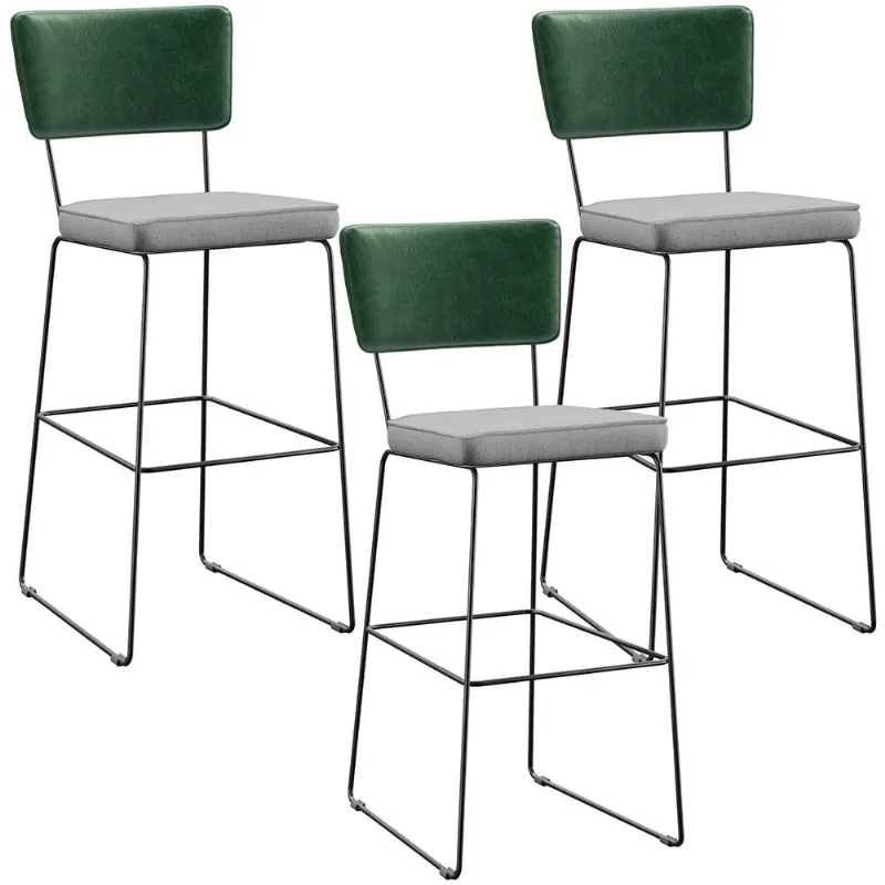 Kit 03 Banquetas Altas Bar Sala De Jantar Fixa Allana L02 Facto Verde Musgo Linho Cinza - Lyam Decor