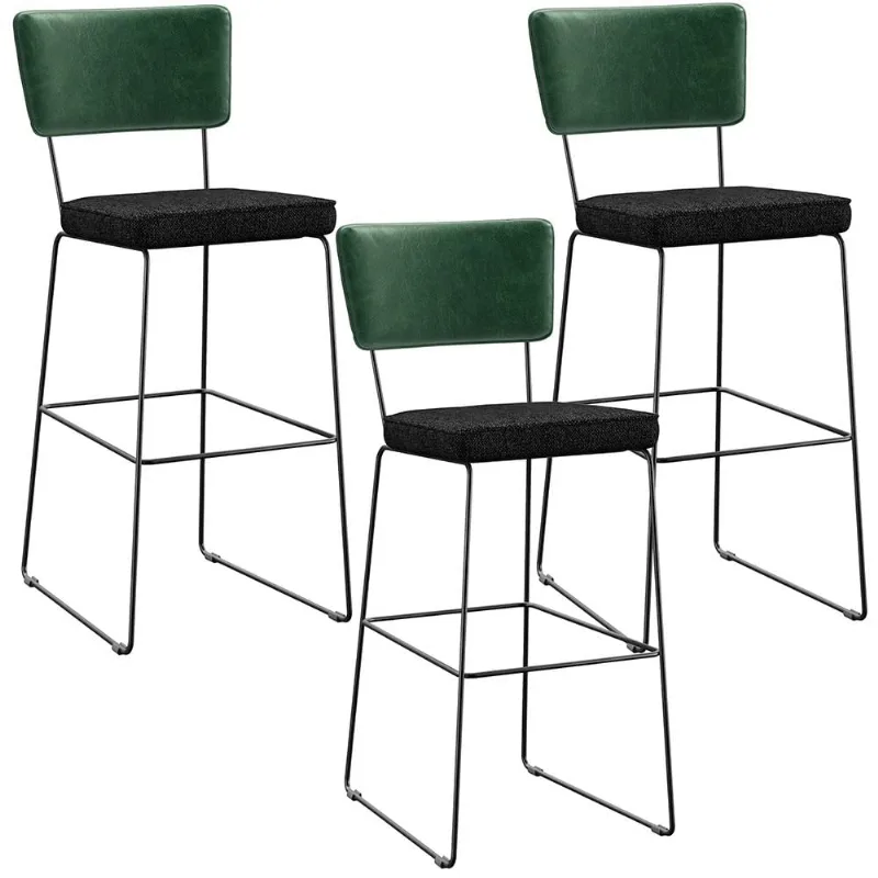 Kit 03 Banquetas Altas Sala De Jantar Fixa Allana L02 Facto Verde Musgo Linho Chumbo - Lyam Decor