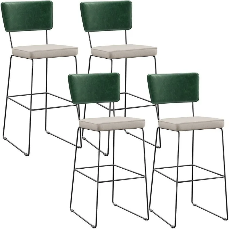 Kit 04 Banquetas Altas Facto Verde Musgo Linho Cru - Lyam Decor