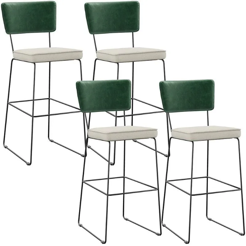 Kit 04 Banquetas Altas Facto Verde Musgo Linho Champagne - Lyam Decor