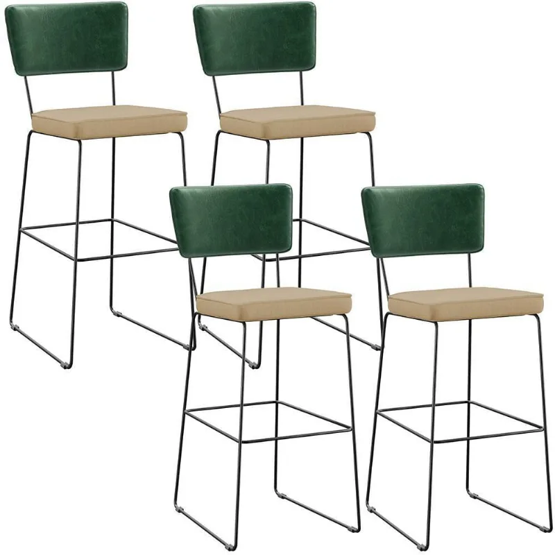 Kit 04 Banquetas Altas Facto Verde Musgo Linho Bege Escuro - Lyam Decor