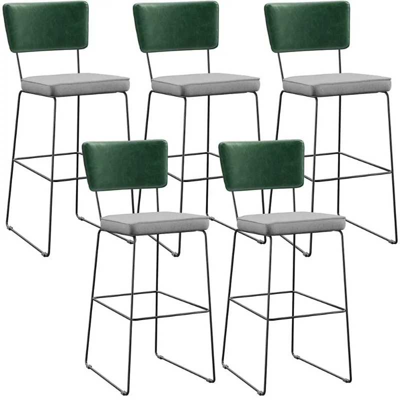 Kit 05 Banquetas Altas Bar Sala De Jantar Fixa Allana L02 Facto Verde Musgo Linho Cinza - Lyam Decor - Lyam Decor
