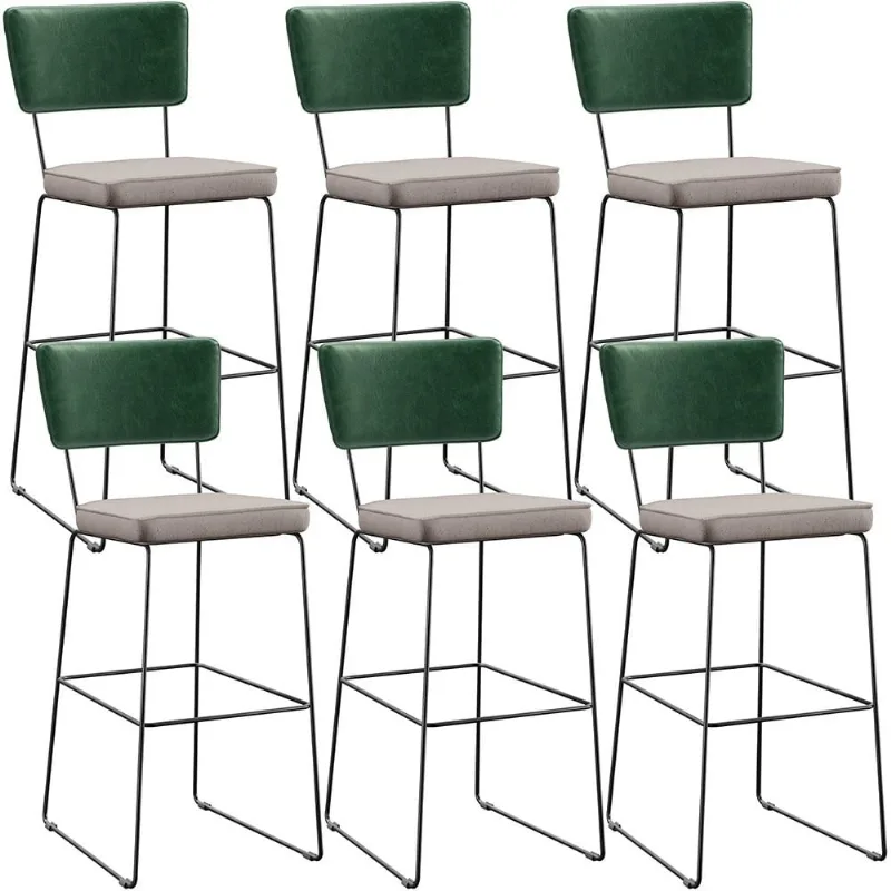 Kit 06 Banquetas Altas Bar Sala De Jantar Fixa Allana L02 Facto Verde Musgo Linho Bege - Lyam Decor - Lyam Decor