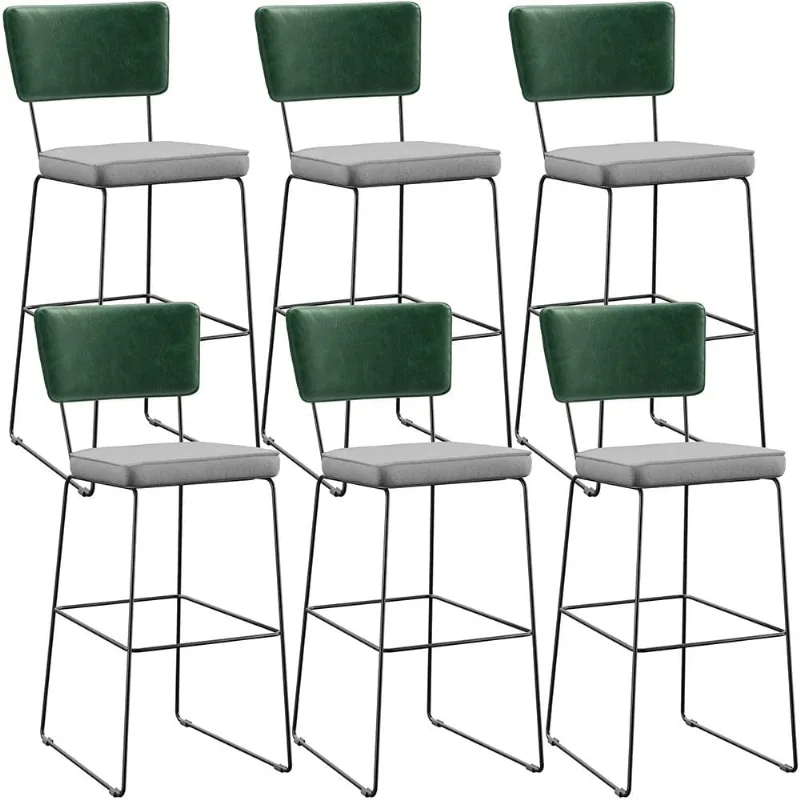 Kit 06 Banquetas Altas Bar Sala De Jantar Fixa Allana L02 Facto Verde Musgo Linho Cinza - Lyam Decor - Lyam Decor