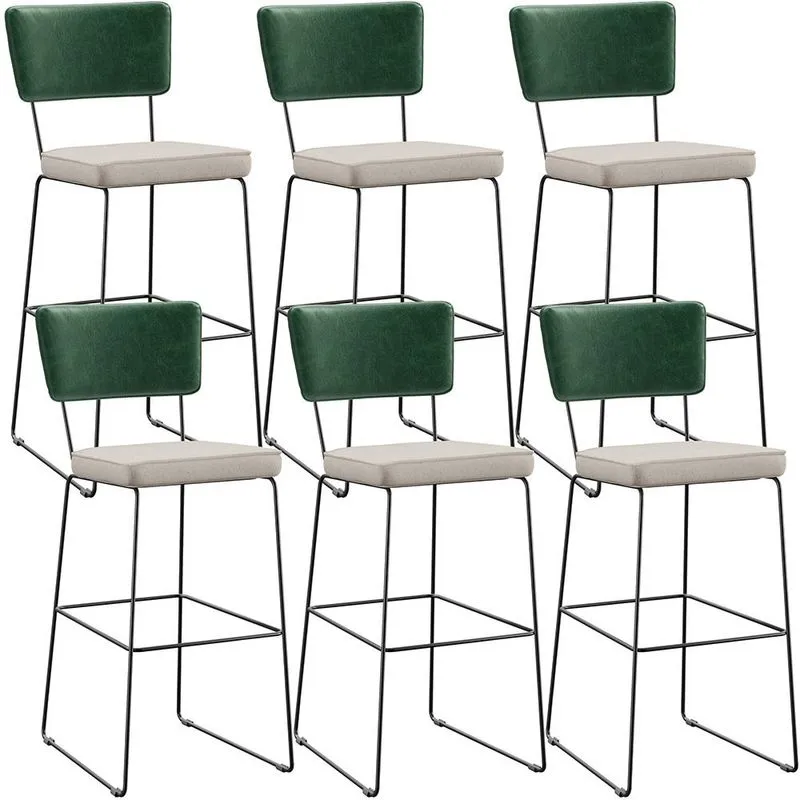 Kit 06 Banquetas Altas Cozinha Sala Jantar Fixa Allana L02 Facto Verde Musgo Linho Cru - Lyam Decor