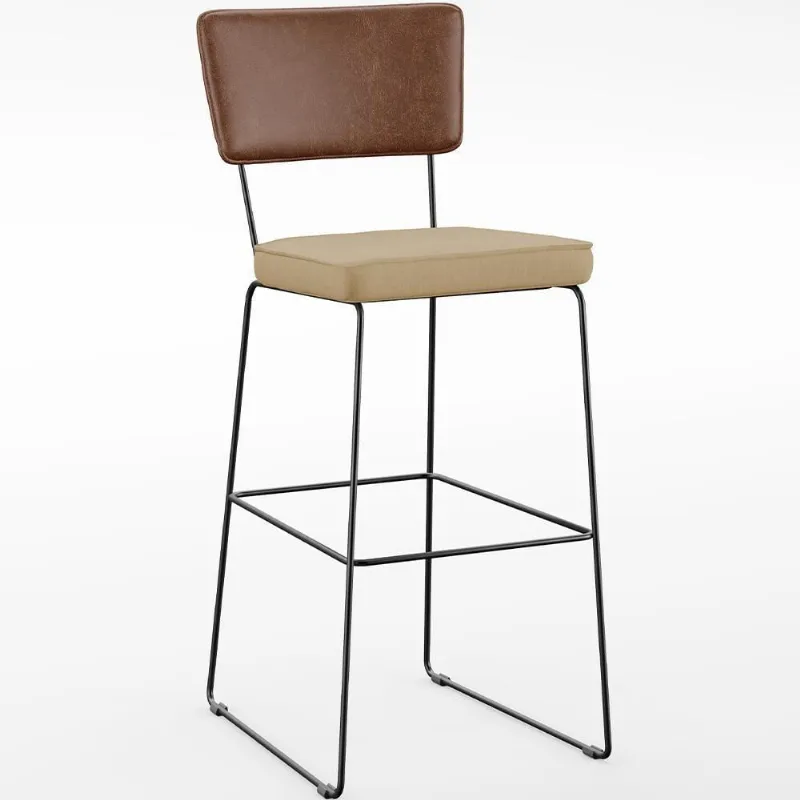 Banqueta Alta Cozinha Allana L02 Marrom Linho Bege Escuro - Lyam Decor
