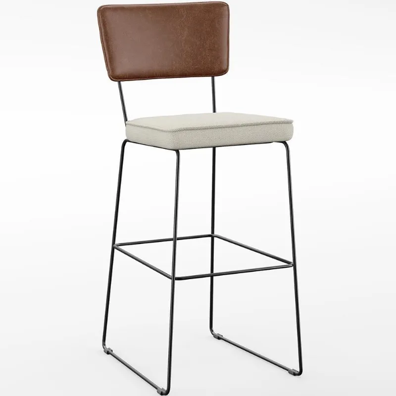Banqueta Alta Cozinha Allana L02 Marrom Linho Champagne - Lyam Decor