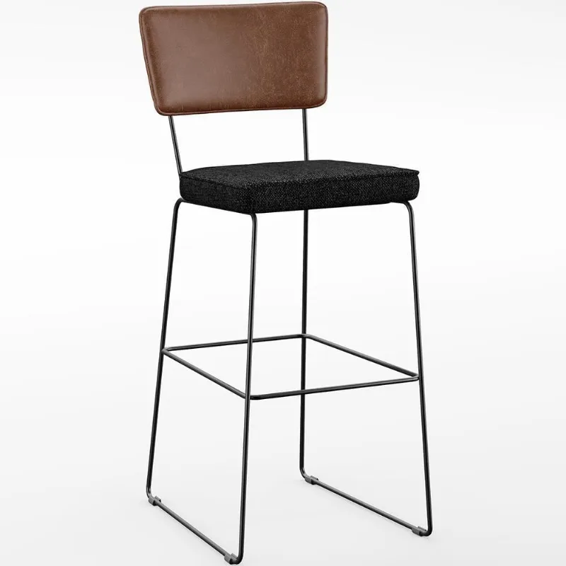 Banqueta Alta Cozinha Allana L02 Marrom Linho Chumbo - Lyam Decor