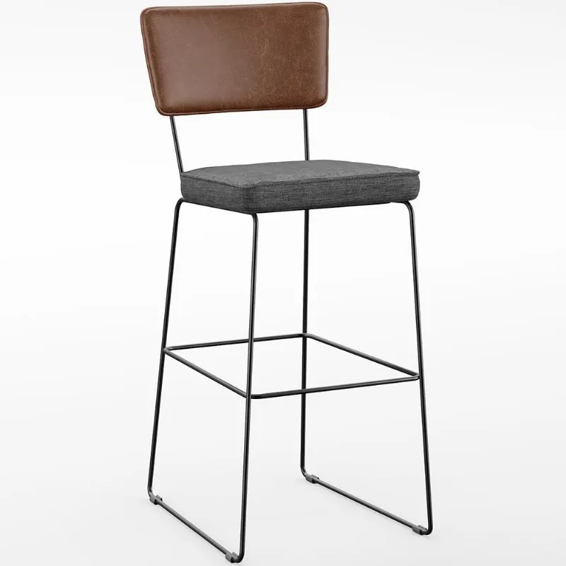 Banqueta Alta Cozinha Allana L02 Marrom Linho Cinza Escuro - Lyam Decor