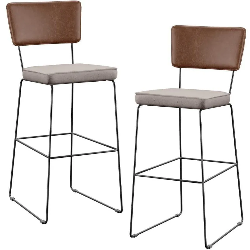 Kit 02 Banqueta Alta Cozinha Allana L02 Marrom Linho Bege - Lyam Decor