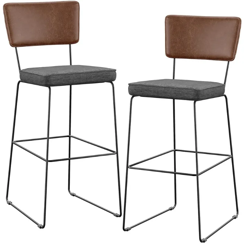 Kit 2 Banqueta Alta Cozinha Sala Jantar Allana L02 Couríssimo Marrom Linho Cinza Escuro - Lyam Decor