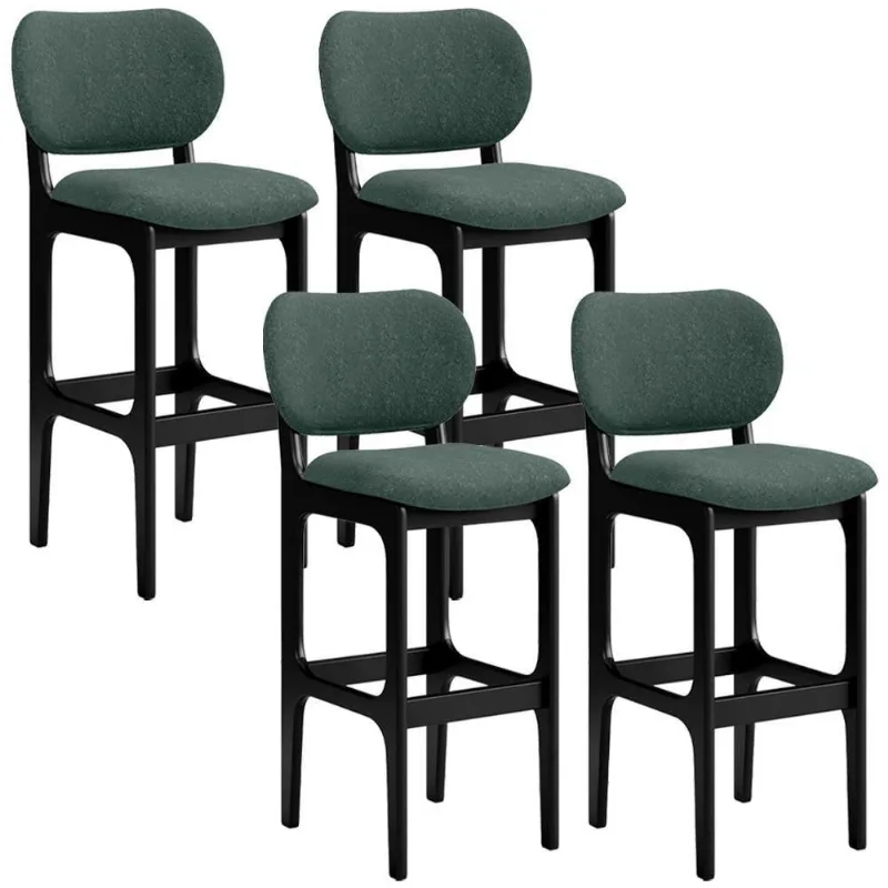 Kit 4 Banquetas Alta Betta Preto Linho Verde Musgo - Lyam Decor