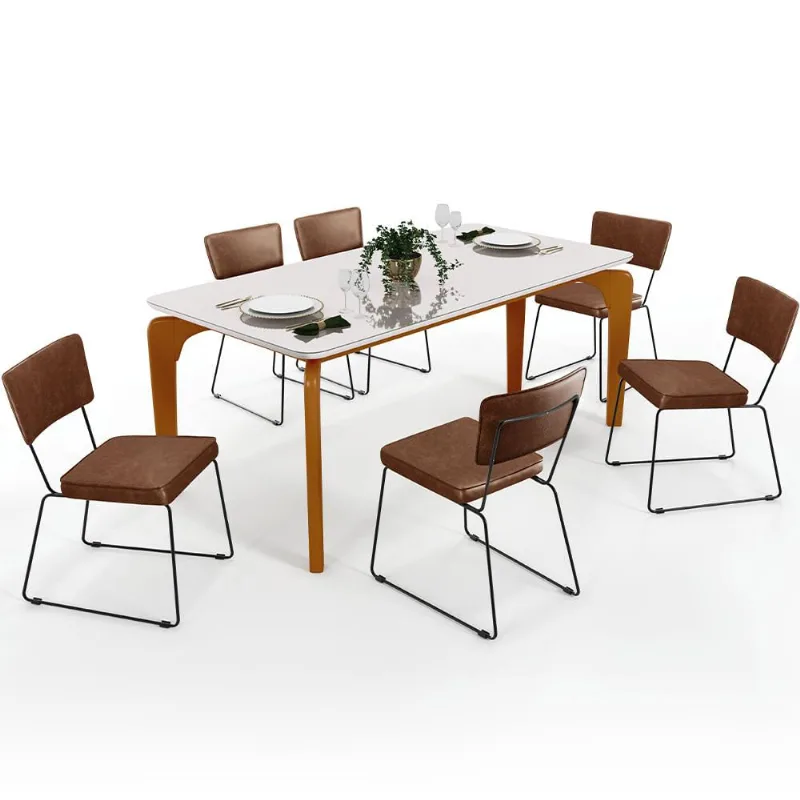 Mesa Capri 160cm Off White Com 6 Cadeiras Allana B05 Couríssimo Marrom - Lyam Decor - Lyam Decor