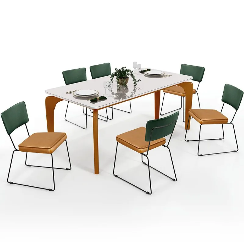 Mesa Capri 160cm Off White E 6 Cadeiras Allana B05 Facto Verde Musgo Couríssimo Whisky - Lyam Decor - Lyam Decor