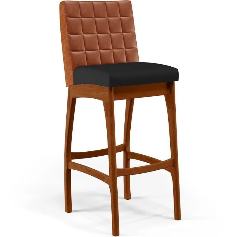 Banqueta Alta Cozinha De Jantar Fixa Mila B04 Camel Preto - Lyam Decor