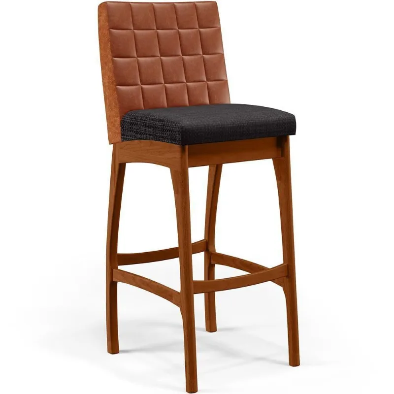 Banqueta Alta Para Cozinha B04 Camel Chumbo - Lyam Decor