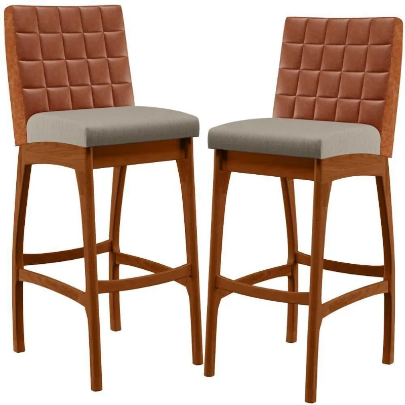 Kit 02 Banquetas Altas Mila Camel Linho Bege - Lyam Decor