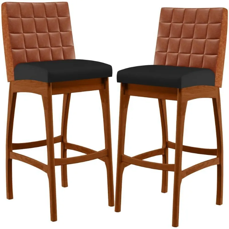 Kit 02 Banquetas Altas Mila Camel Corano Preto - Lyam Decor