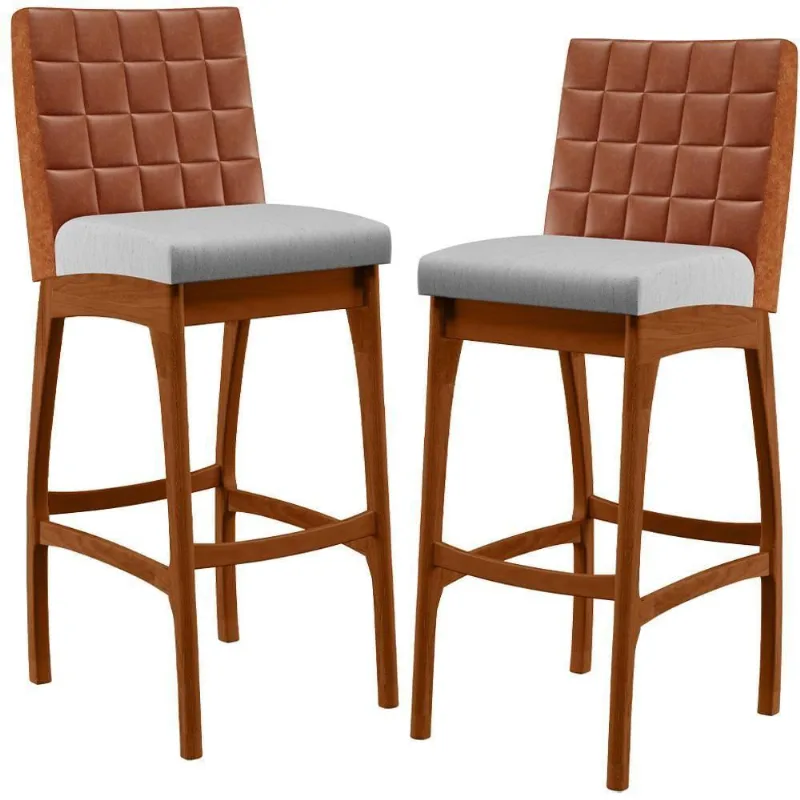 Kit 02 Banquetas Altas Mila Camel Linho Cinza - Lyam Decor