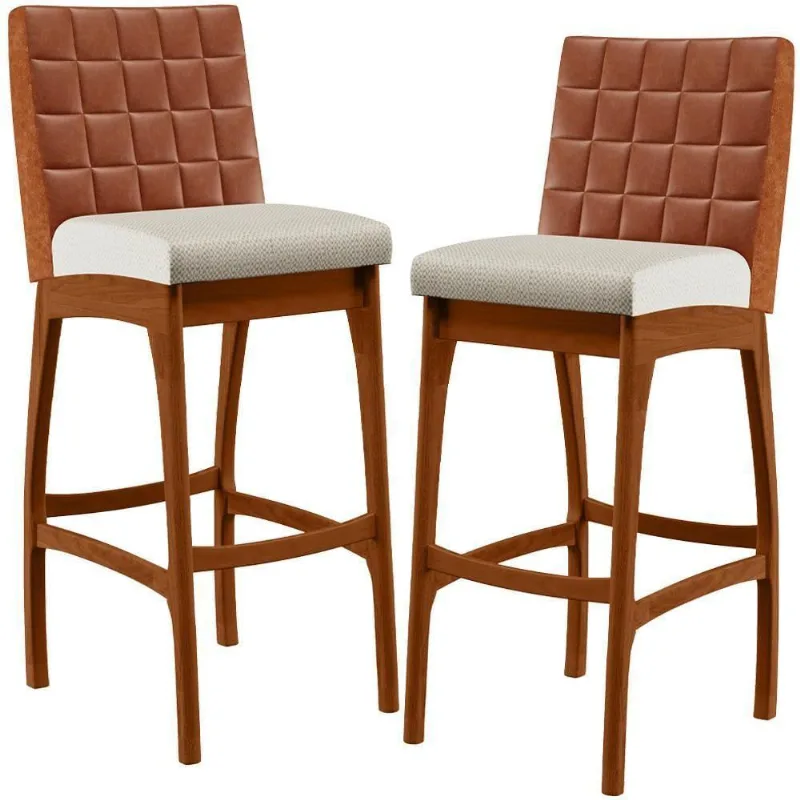 Kit 02 Banquetas Altas Mila Camel Linho Champagne - Lyam Decor