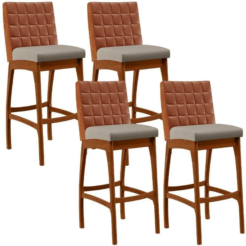 Kit 04 Banquetas Altas Mila Camel Linho Bege - Lyam Decor