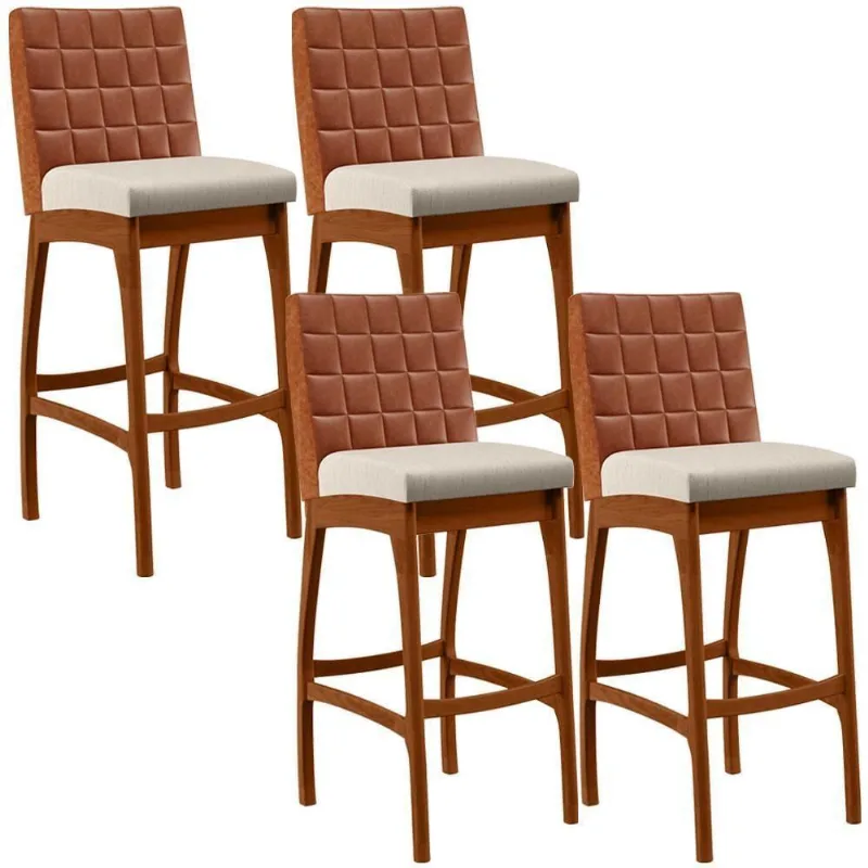 Kit 04 Banquetas Altas Mila Camel Linho Cru - Lyam Decor