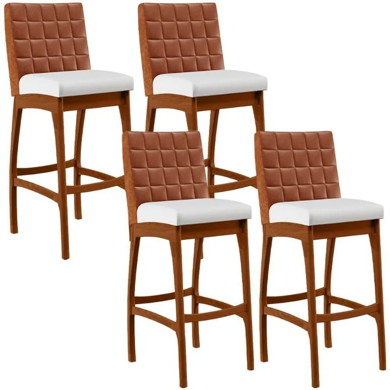 Kit 04 Banquetas Altas Mila Camel Corano Branco - Lyam Decor