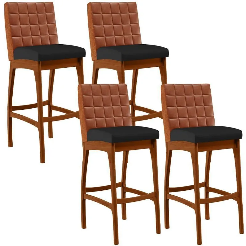 Kit 04 Banquetas Altas Mila Camel Corano Preto - Lyam Decor