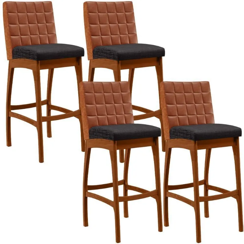 Kit 04 Banquetas Altas Mila Camel Linho Chumbo - Lyam Decor