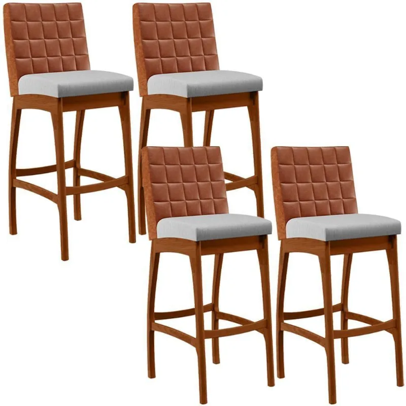 Kit 04 Banquetas Altas Mila Camel Linho Cinza - Lyam Decor