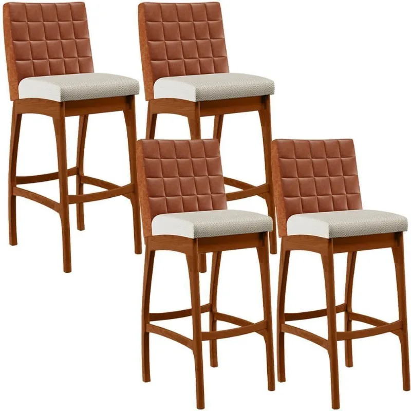 Kit 04 Banquetas Altas Mila Camel Linho Champagne - Lyam Decor