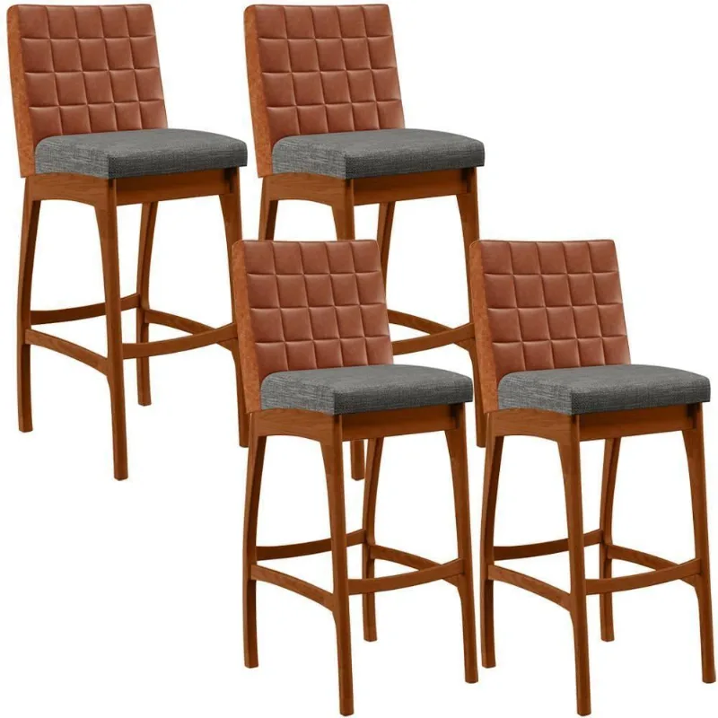 Kit 04 Banquetas Altas Mila Camel Linho Cinza Escuro - Lyam Decor