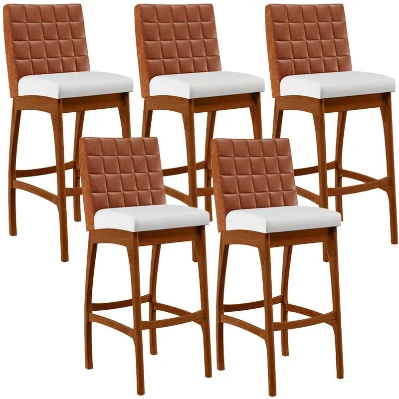 Kit 05 Banquetas Altas Cozinha Sala Jantar Fixa Mila B04 Couríssimo Camel Corano Branco - Lyam Decor