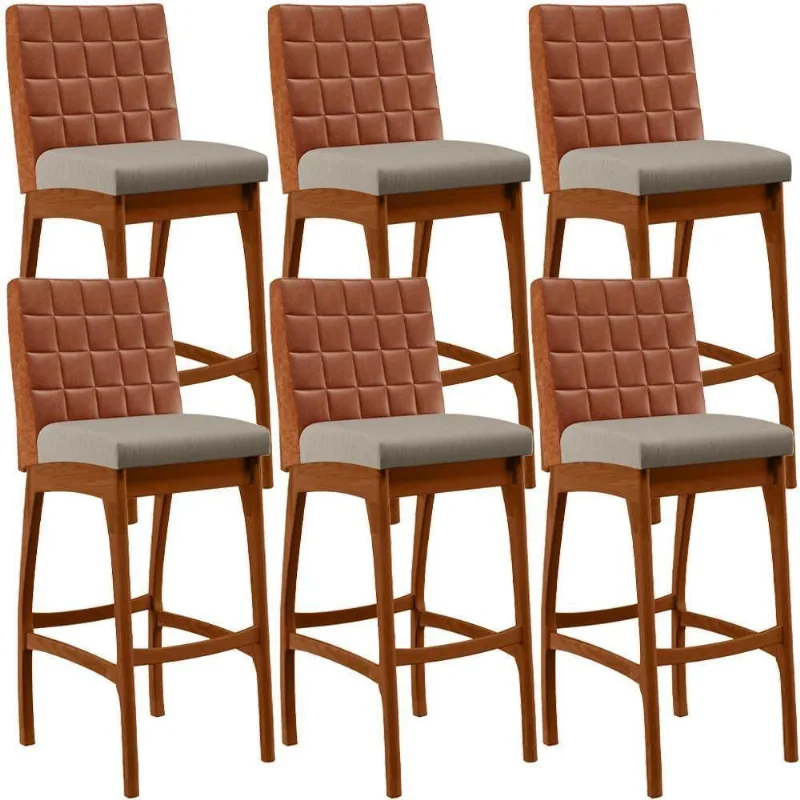Kit 06 Banquetas Altas Mila Camel Linho Bege - Lyam Decor