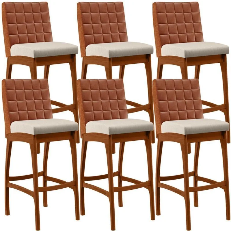 Kit 06 Banquetas Altas Mila Camel Linho Cru - Lyam Decor