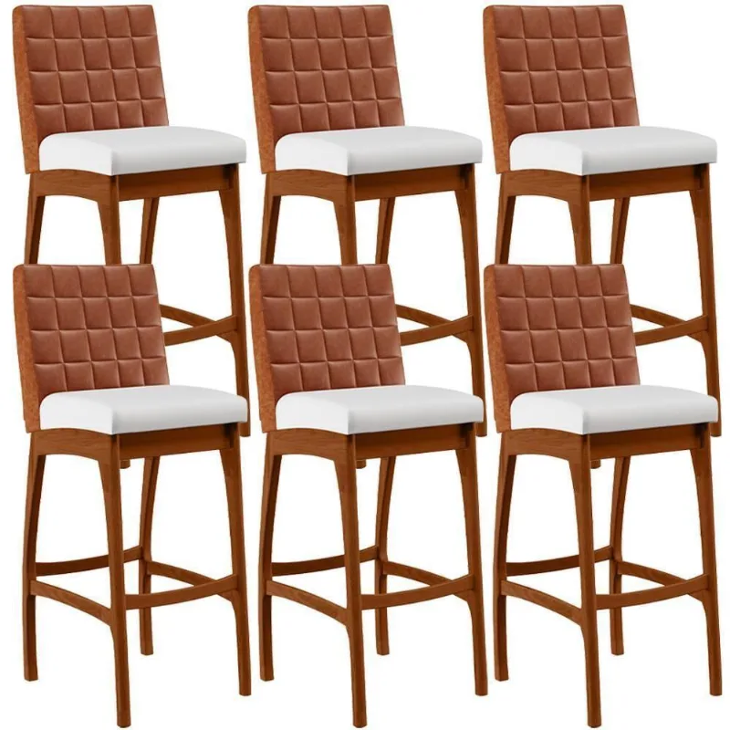 Kit 06 Banquetas Altas Mila Camel Corano Branco - Lyam Decor